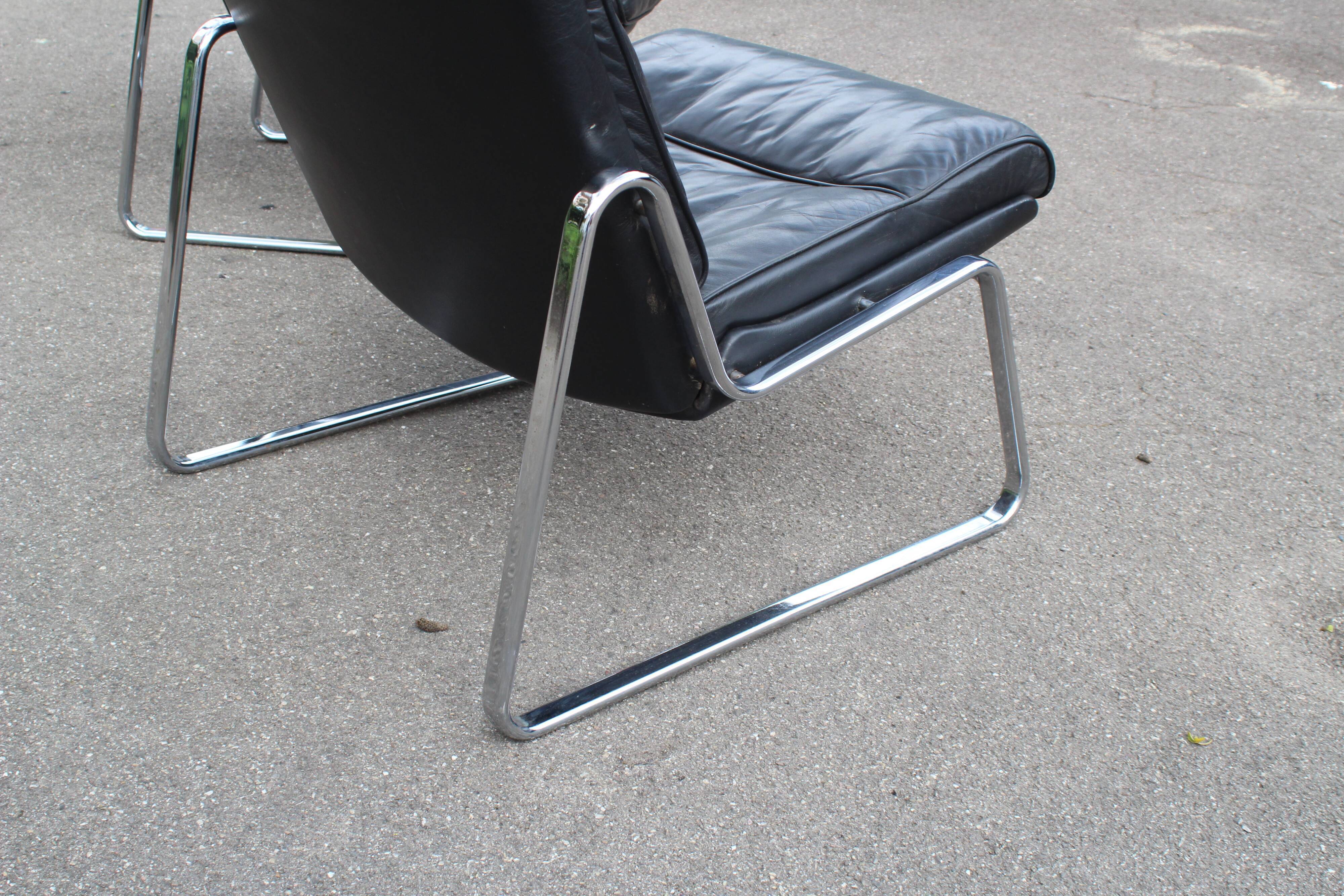 Paire de fauteuils Lange Drabert en cuir 1970