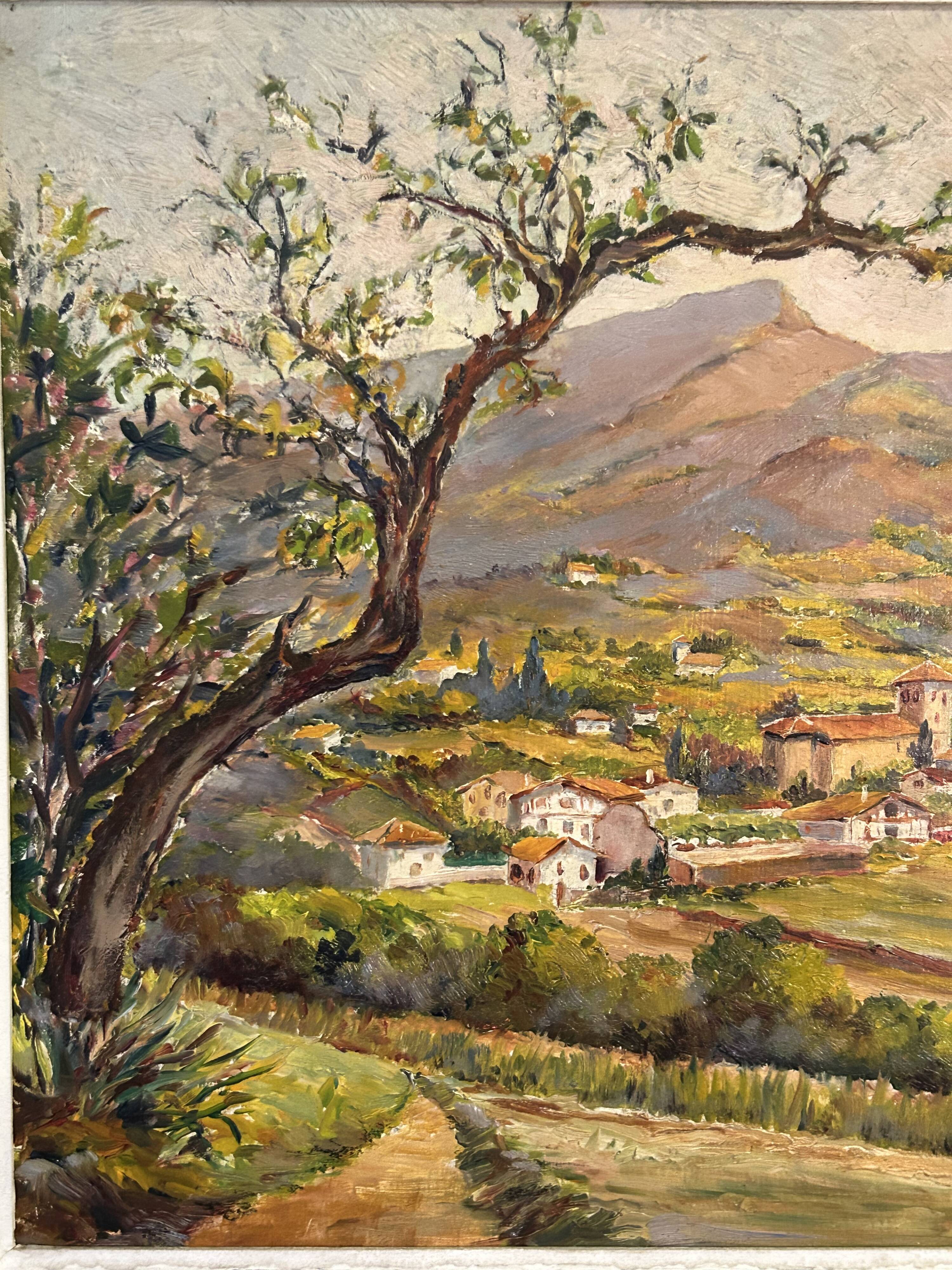 Oil on panel View of a village in the South of France signed A. Adam 1962