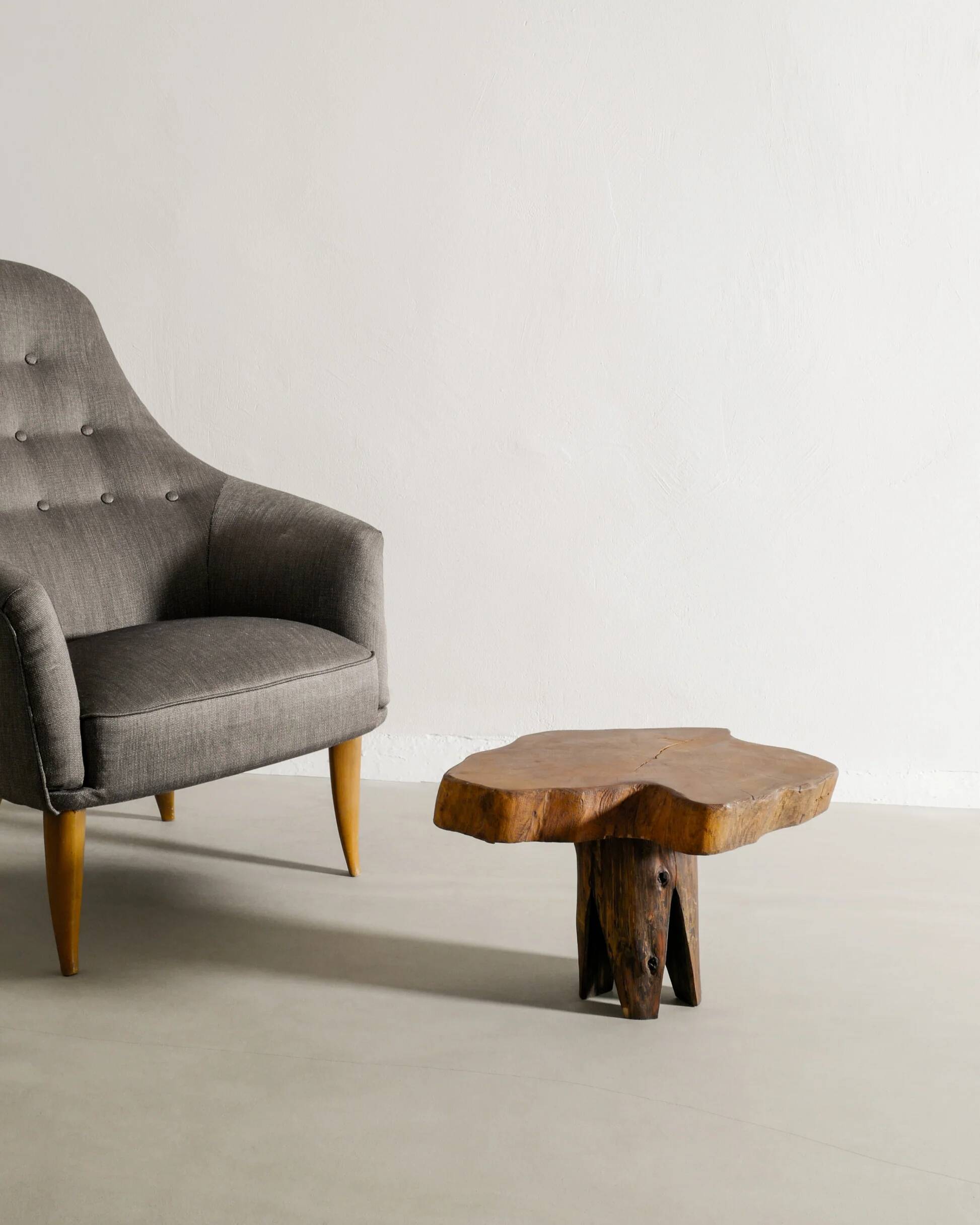 Vintage French Free Form Wooden Side Low Sculptural Table, 1960s