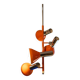 Suspension vintage 4 spots / lustre orientable, acier chromé & laqué orange, Design Space Age, 70s