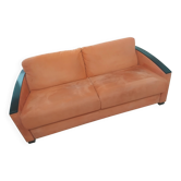 3-seater convertible sofa in brick orange & blackened wood – Diva Salon x Simm