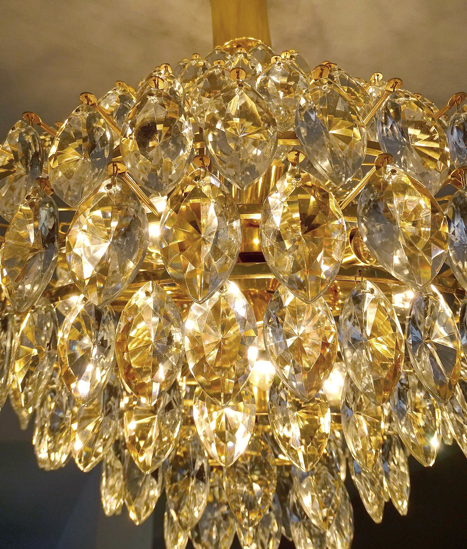 Vintage XXL Luxury Golden Chandelier Fine Gold and Crystal , 60 70 years