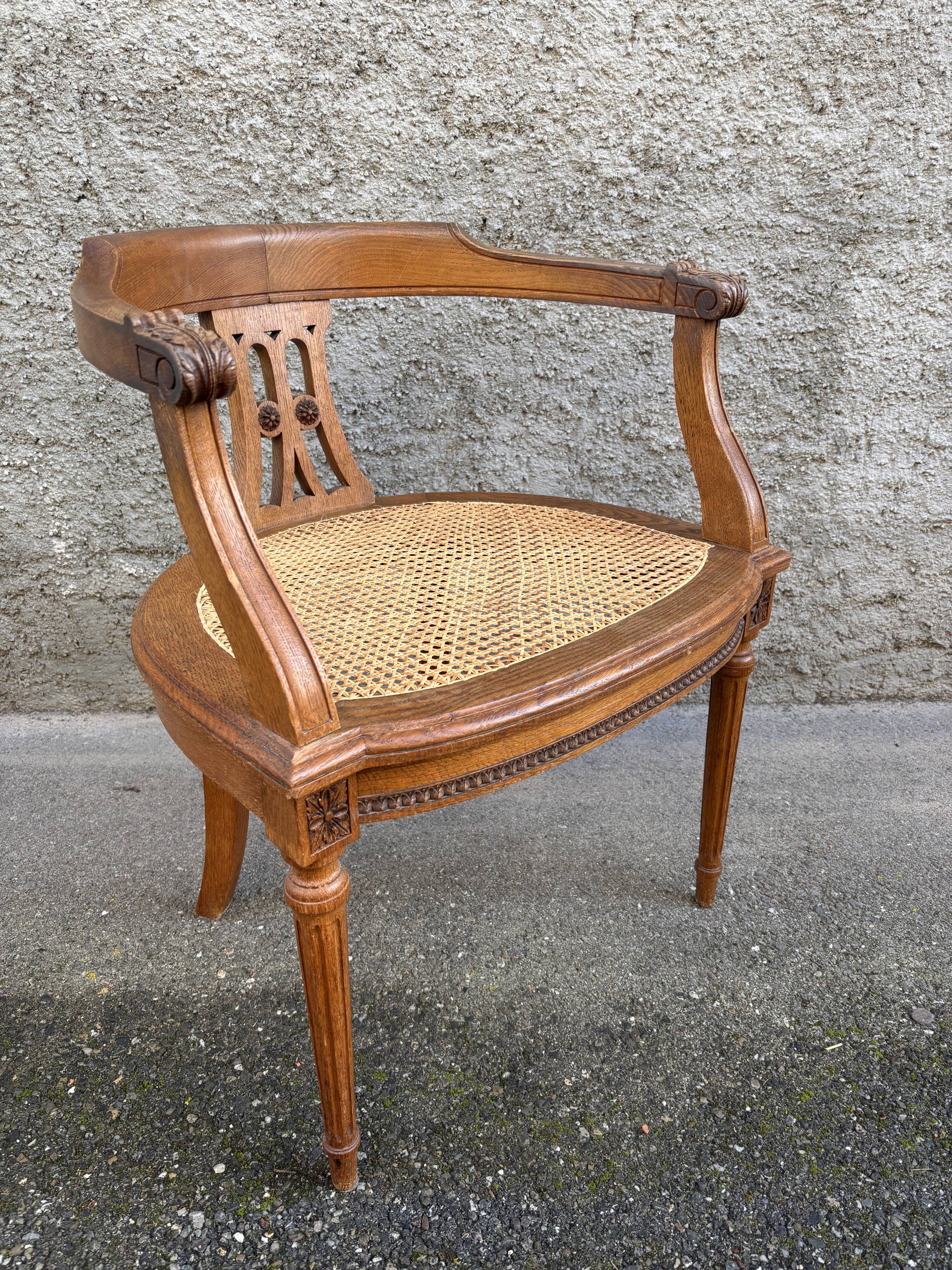 American office chair Louis XVI style wood and caning 1900