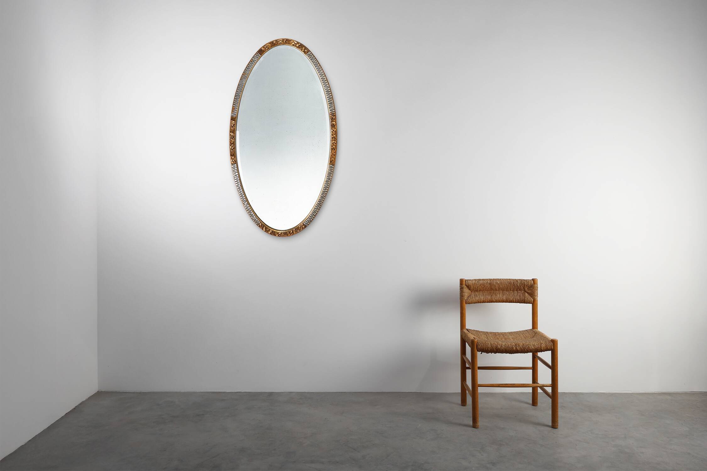 Large French Art Deco gilded and silvered Oval Mirror, ca. 1910