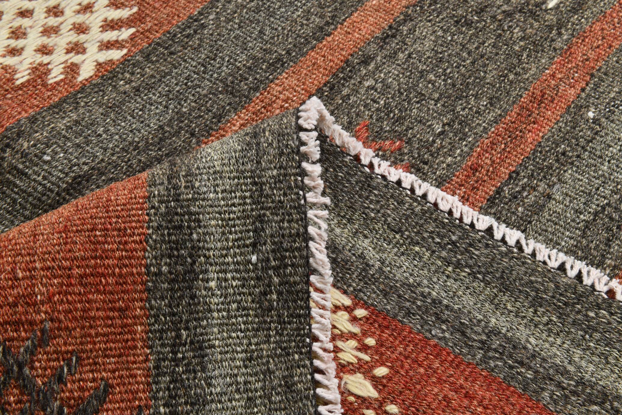 6x9 Green & Red Striped Pattern Kilim Area Rug, 175x266Cm