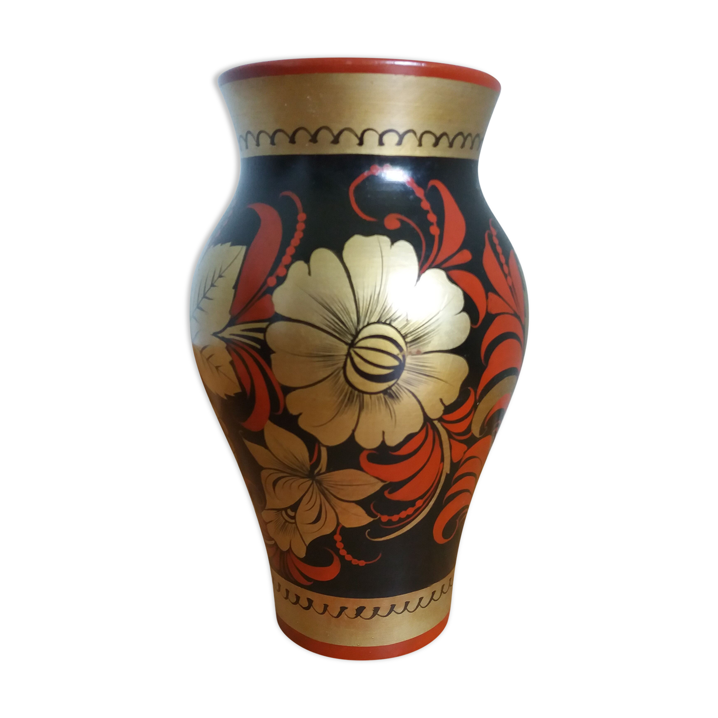 Russian Khokhloma vase in painted wood