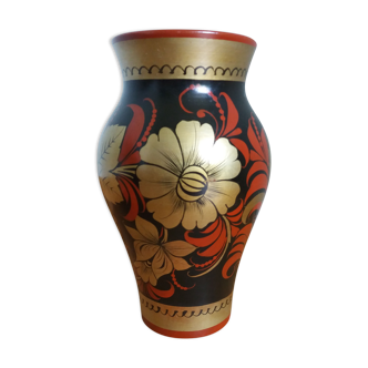 Russian Khokhloma vase in painted wood