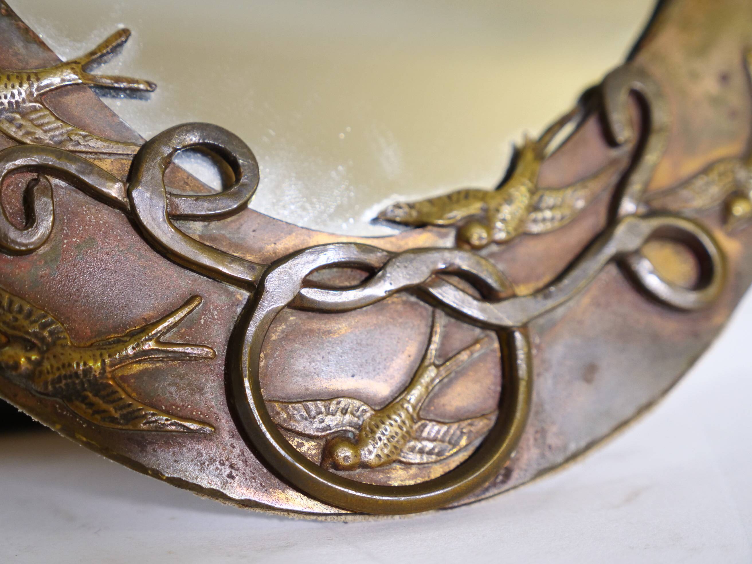 French Art Nouveau Vanity Mirror in Metal, circa 1900