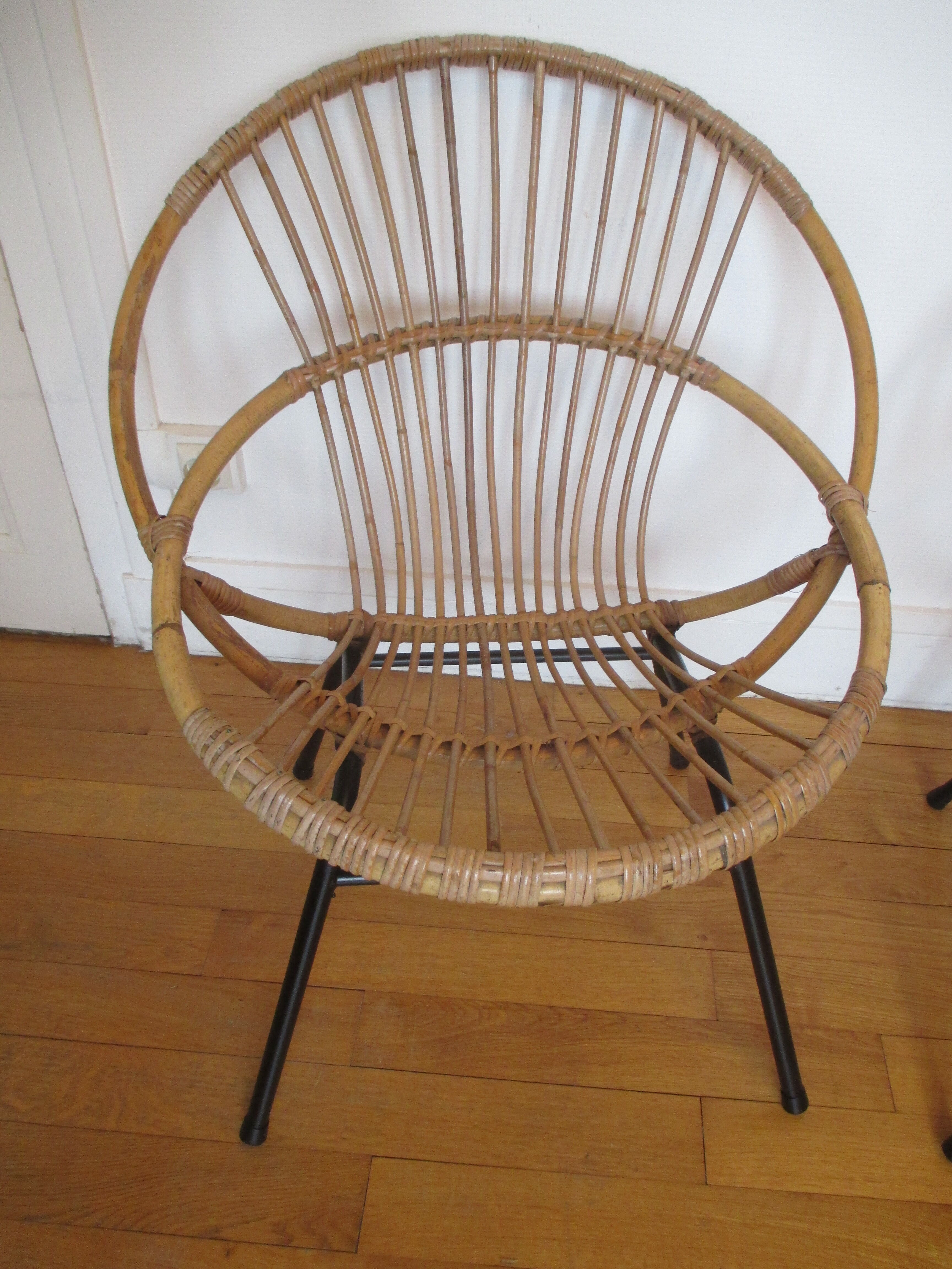 Shell armchairs in rattan and metal year 60