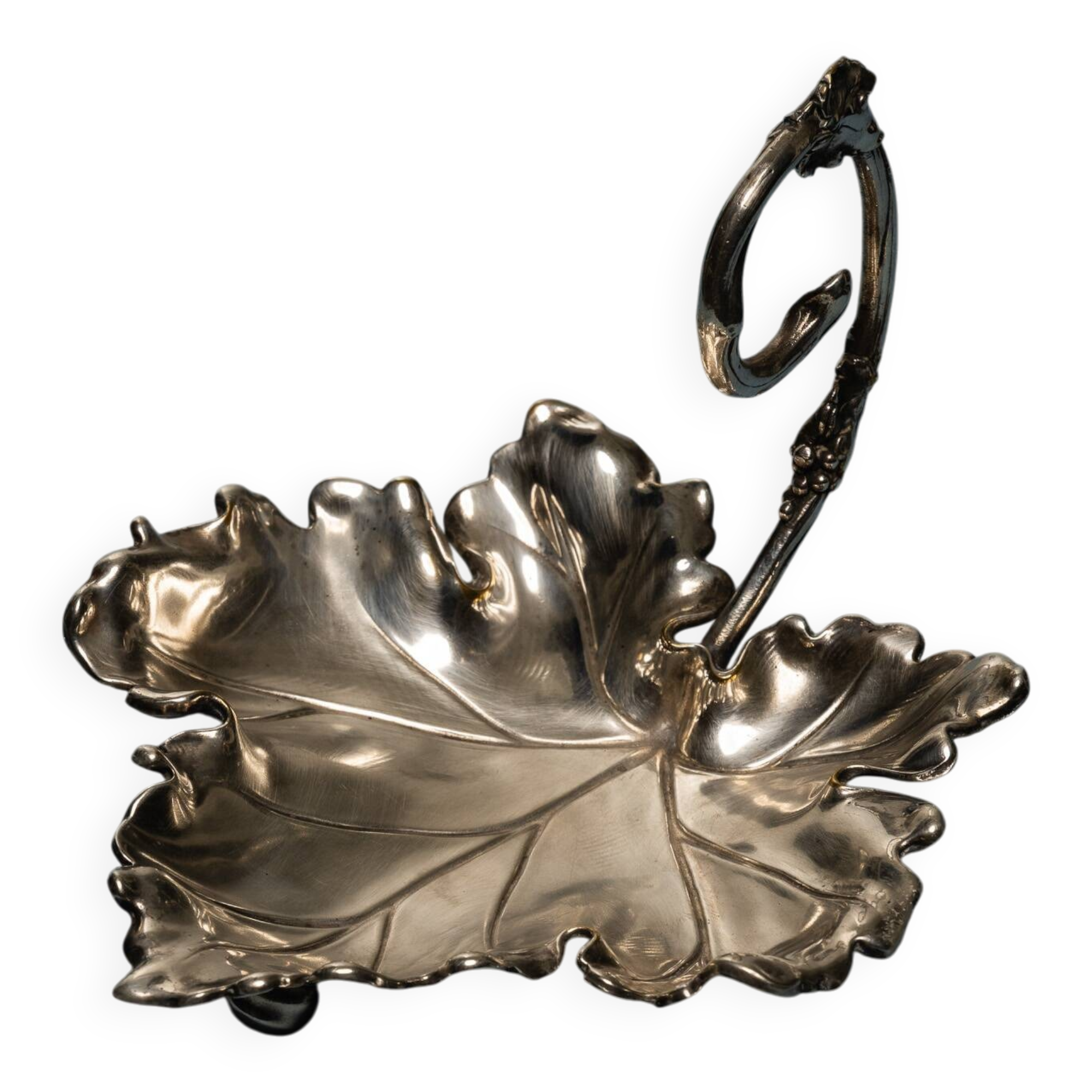 Vide-poche feuille en métal argenté, 1950