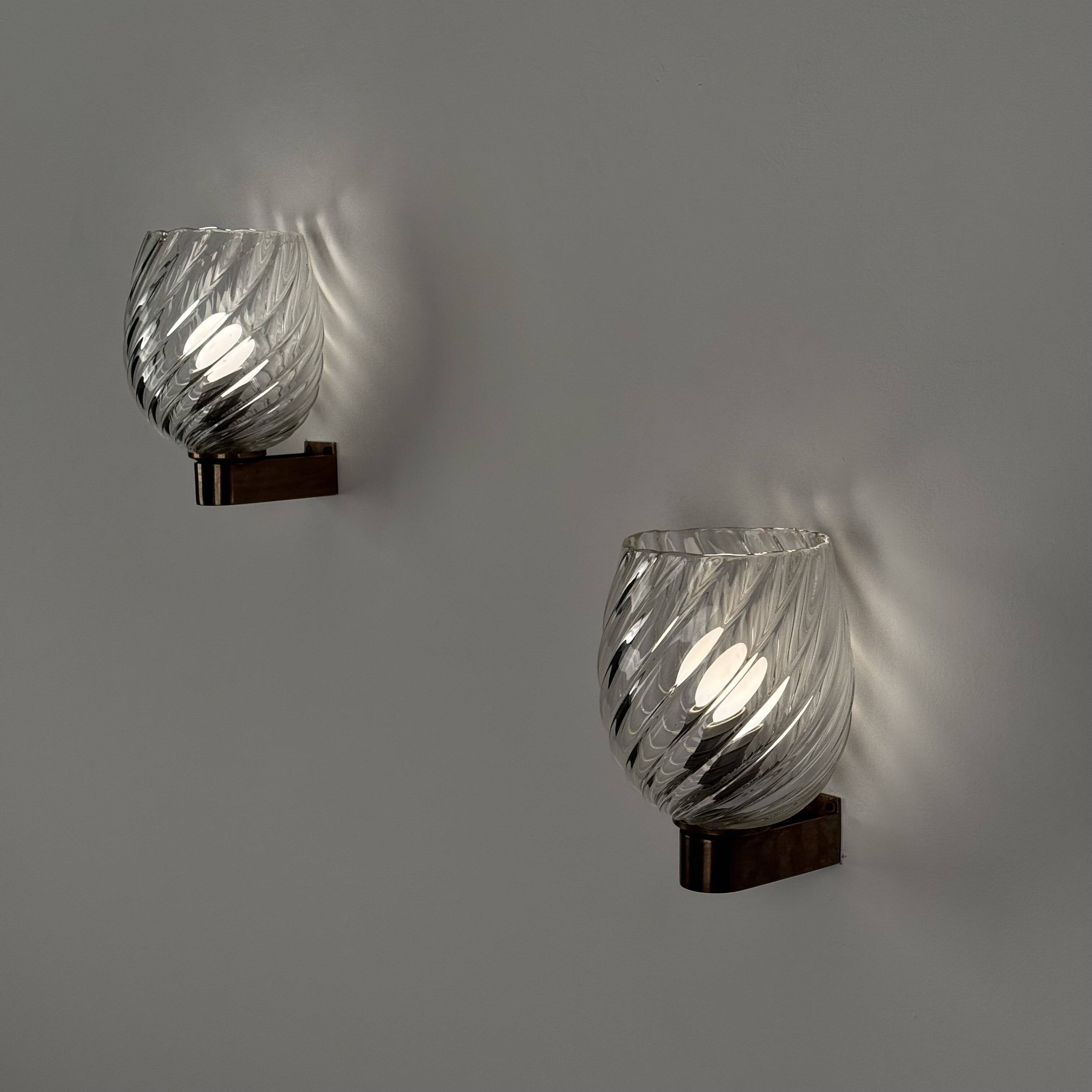 Pair of Spiral-Glass Wall Sconces, Barovier & Toso, 1940s