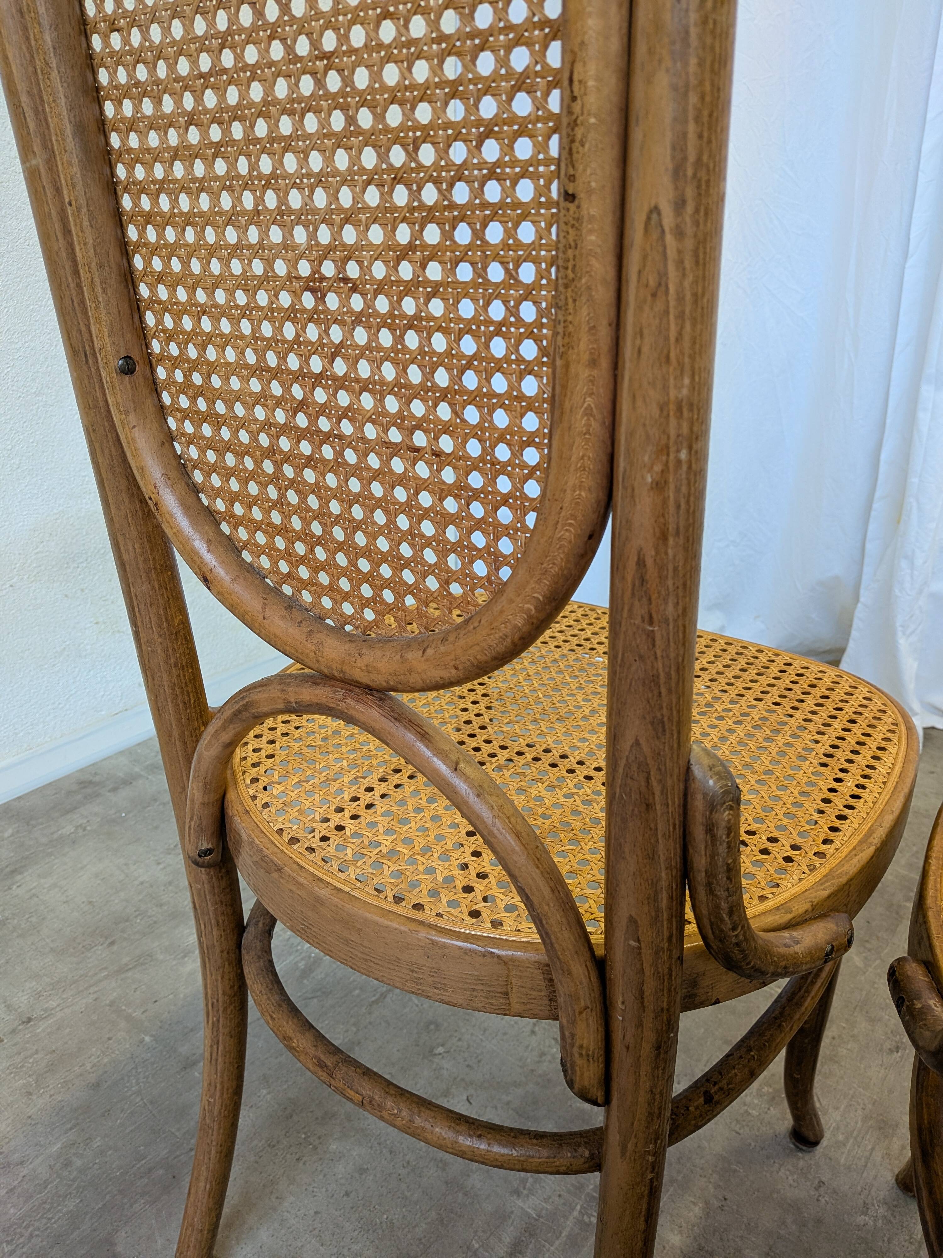 Set of 4 Vintage Bentwood Cane Dining Chair, Thonet Style, 1970s Yugoslavia