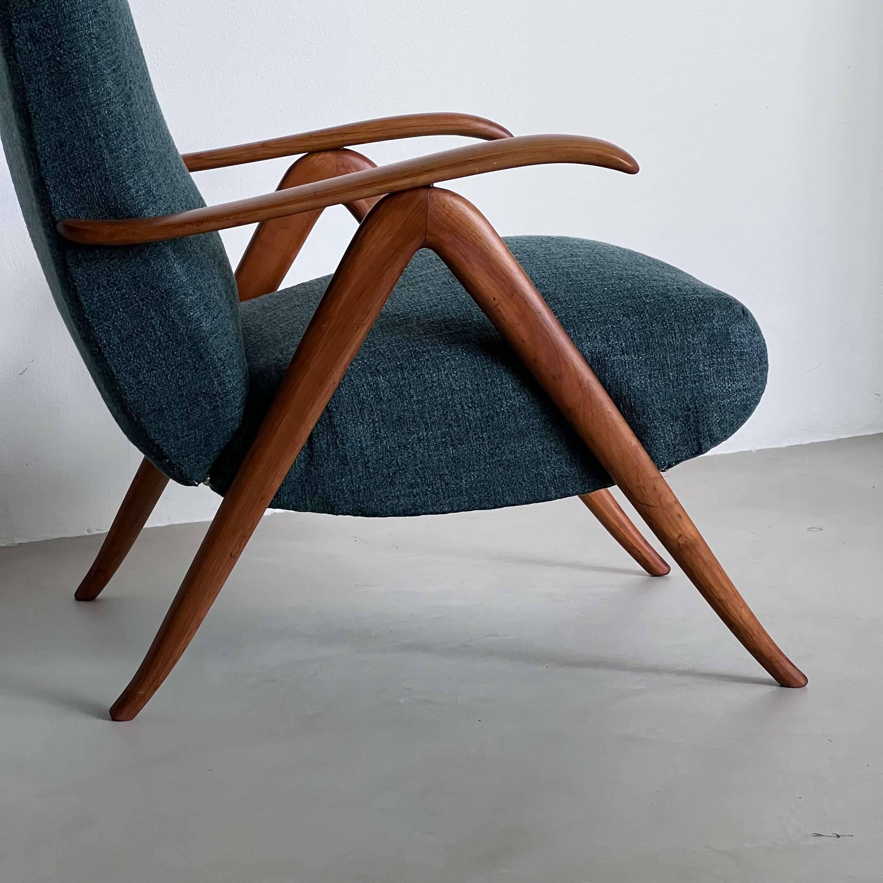 Elegant Mid-Century Modern Reclining Armchairs in Wood, Green, Timeless