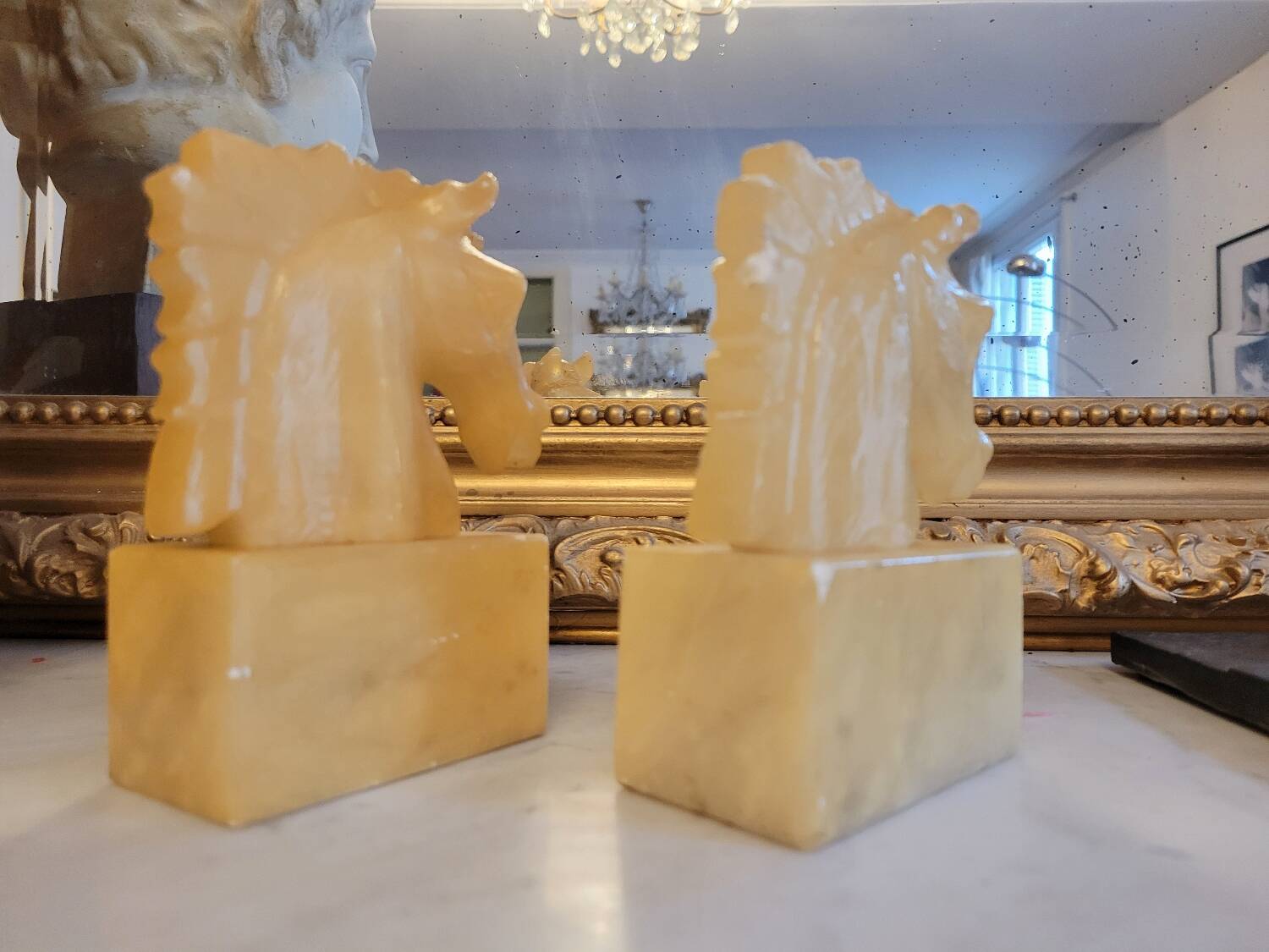Pair of alabaster horse bookends