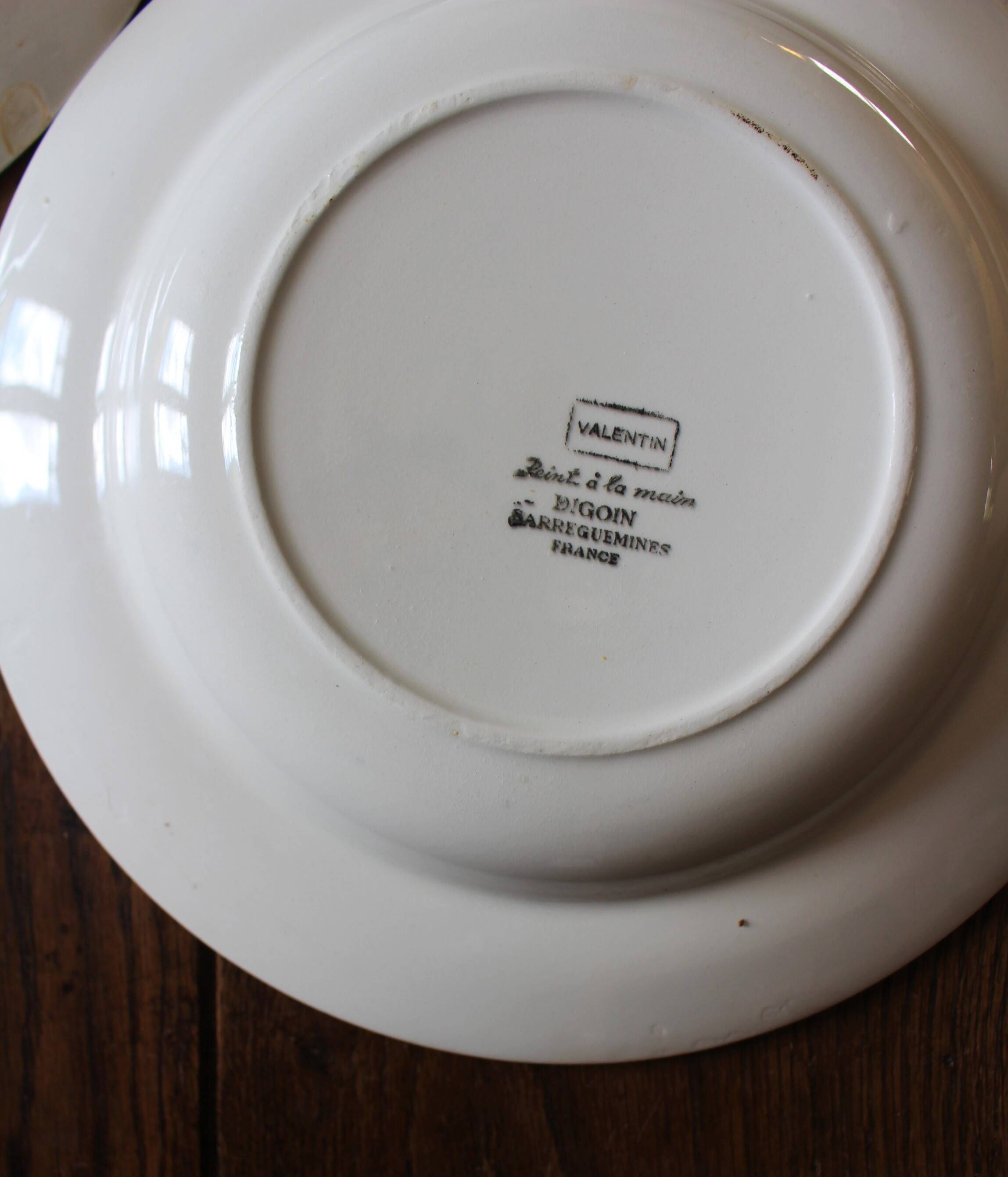 Lot 4 soup plates Blue Flower Hand Painted Collection Valentin Digoin Sarreguemines Coat of Arms