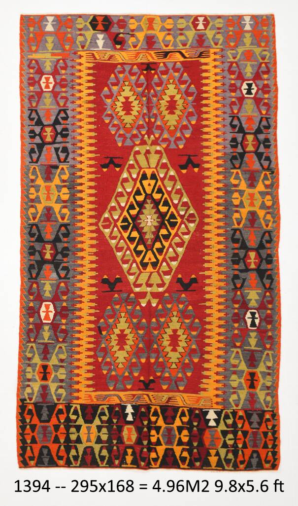 Turkish Red & Orange Tribal Vintage Kilim Rug, 168x295Cm