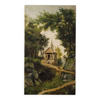 Tableau paysage de campagne huile sur toile du 19ème siècle