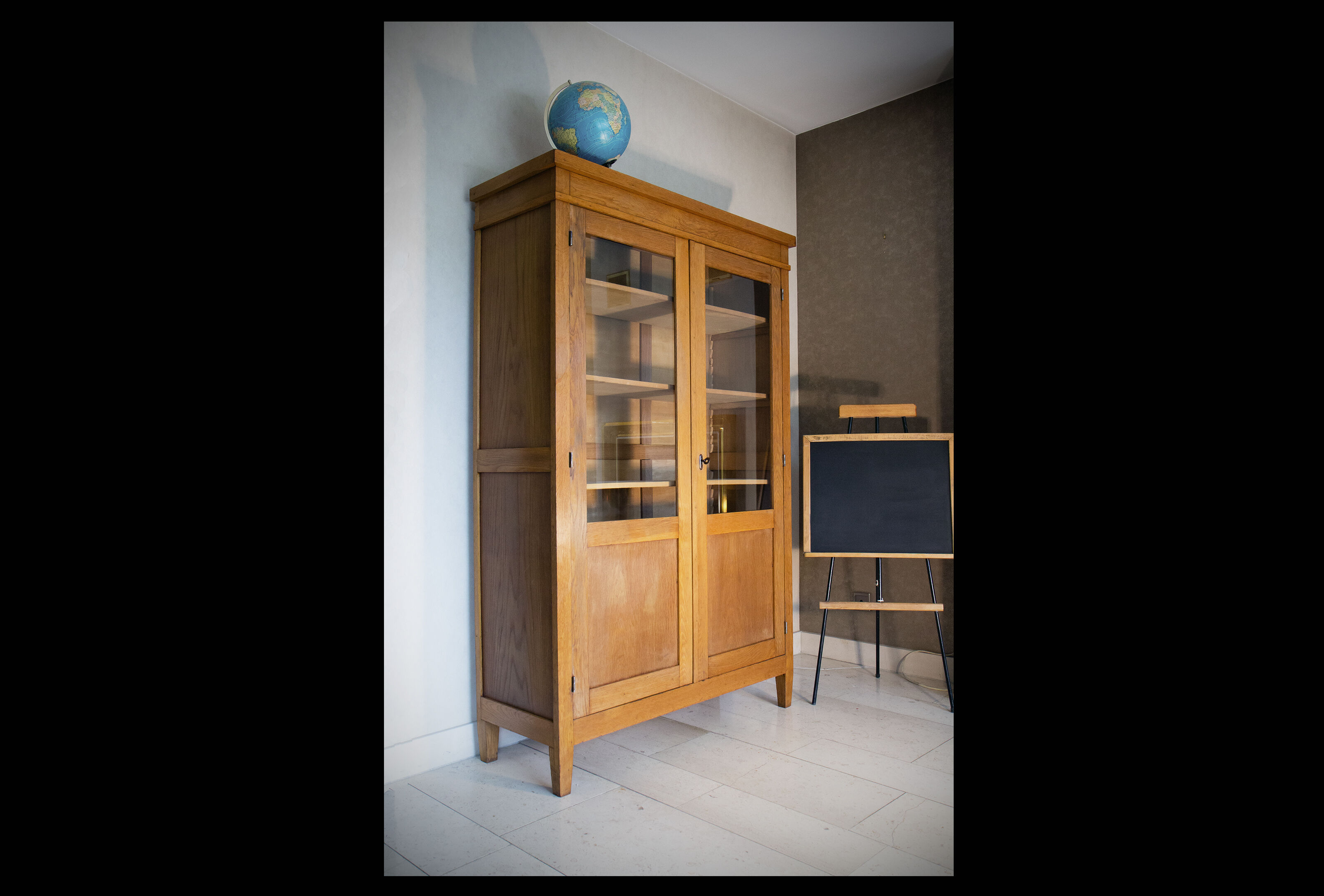 Glazed school cupboard from the 50s, 60s