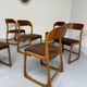 Set of 6 Baumann sleigh chairs in wood and brown fabric, original 1960s