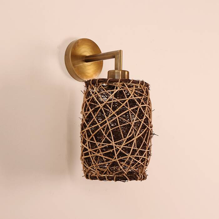 Bamboo Sconce, Wall Lamp, Bohemian Wicker Light