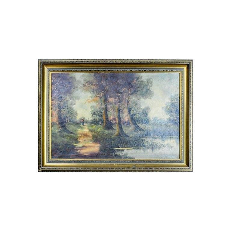 Forest Landscape, 20th Century, Oil on Canvas, Framed