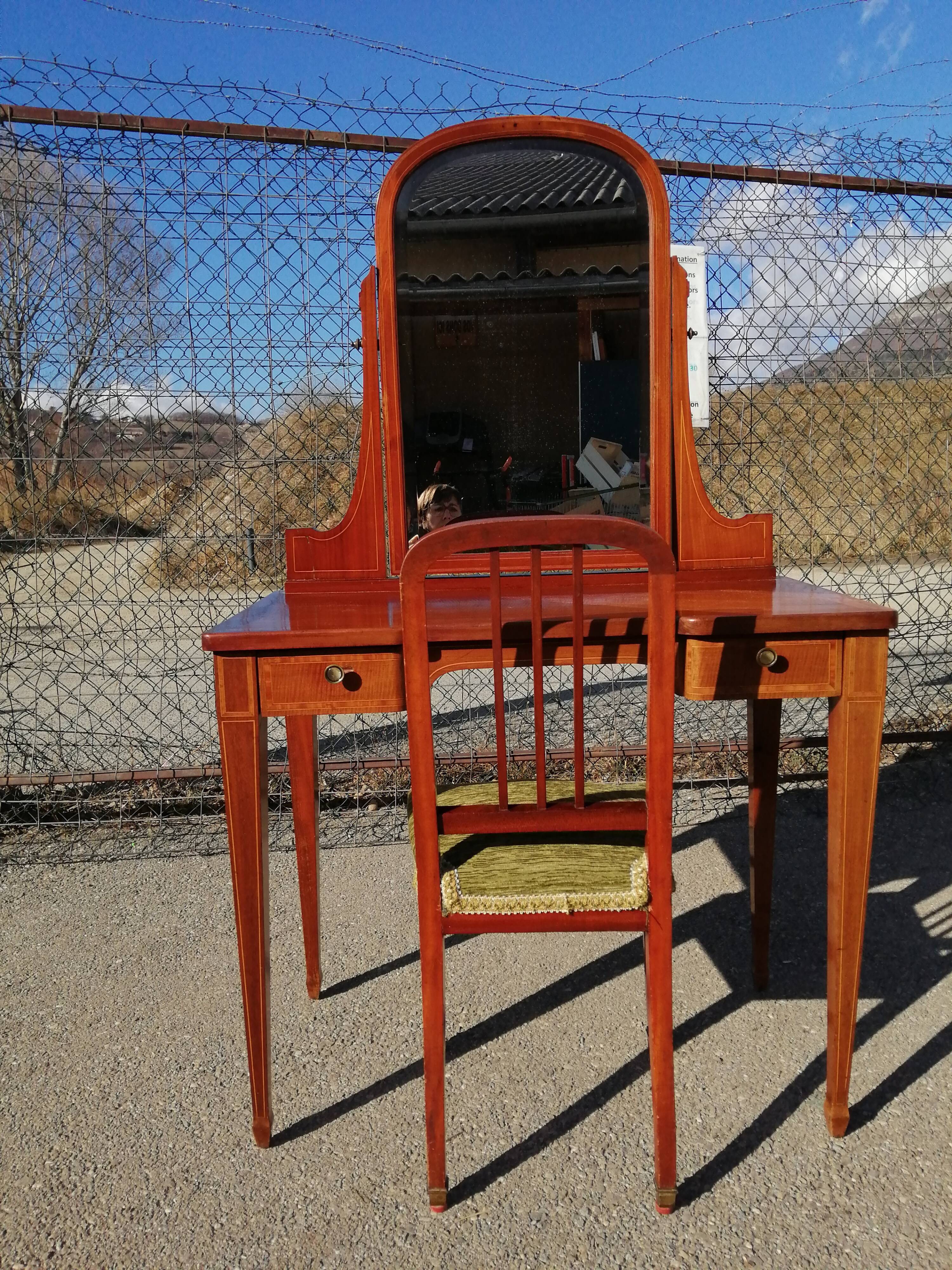 Coiffeuse et chaise en acajou blond Art Déco 1930