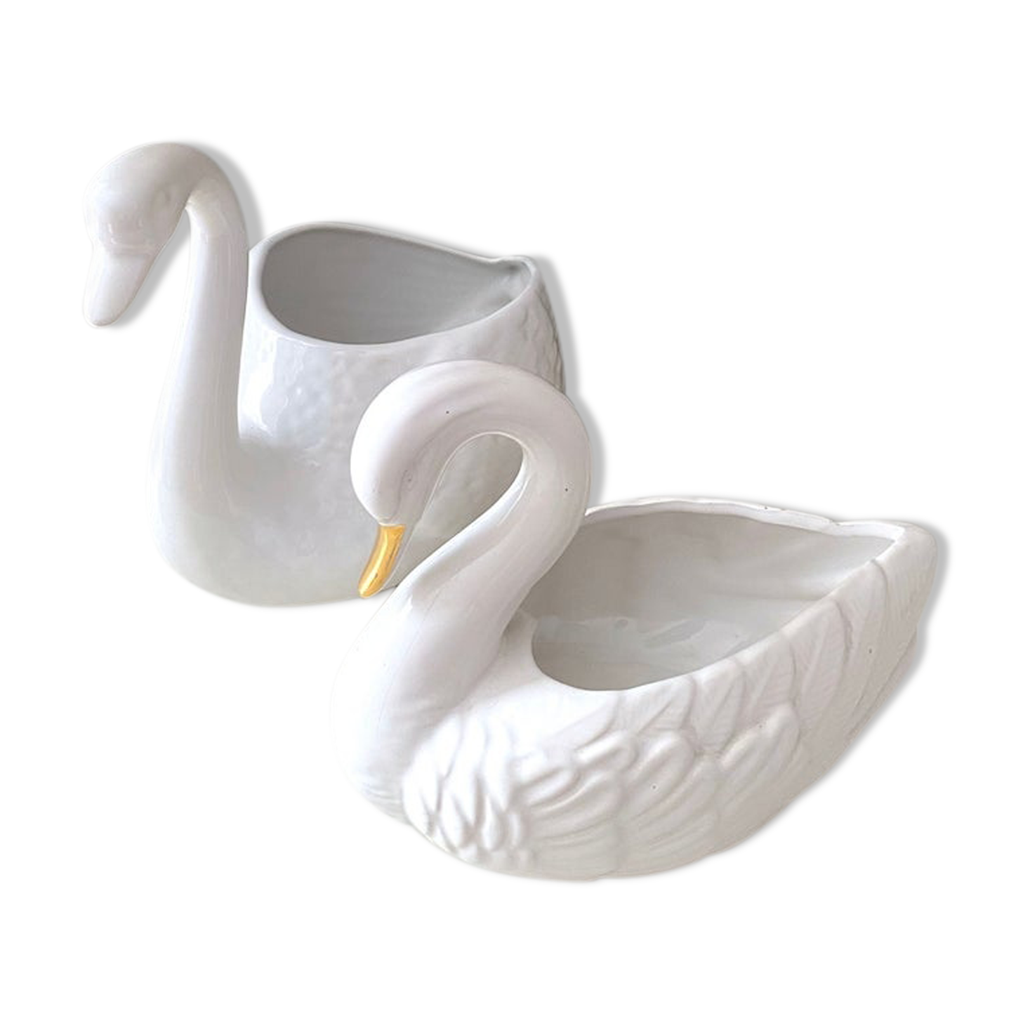 Lot de deux pots de fleur vintage cygne