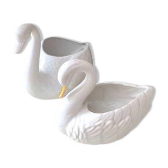 Lot de deux pots de fleur vintage cygne