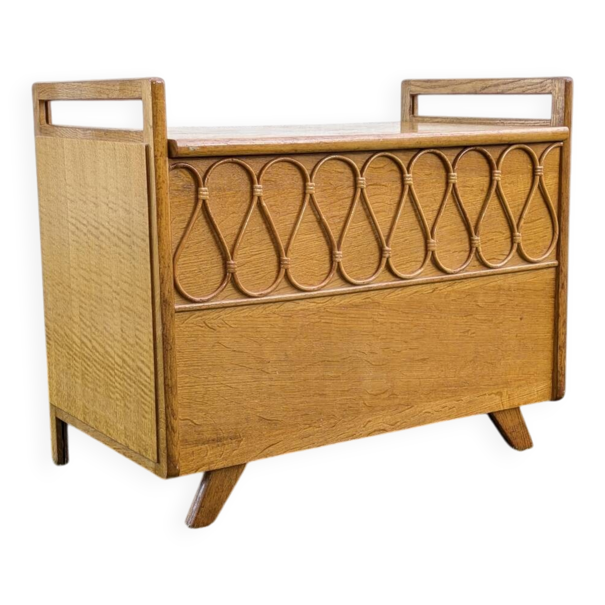 Vintage oak and rattan chest/bench – 1960s
