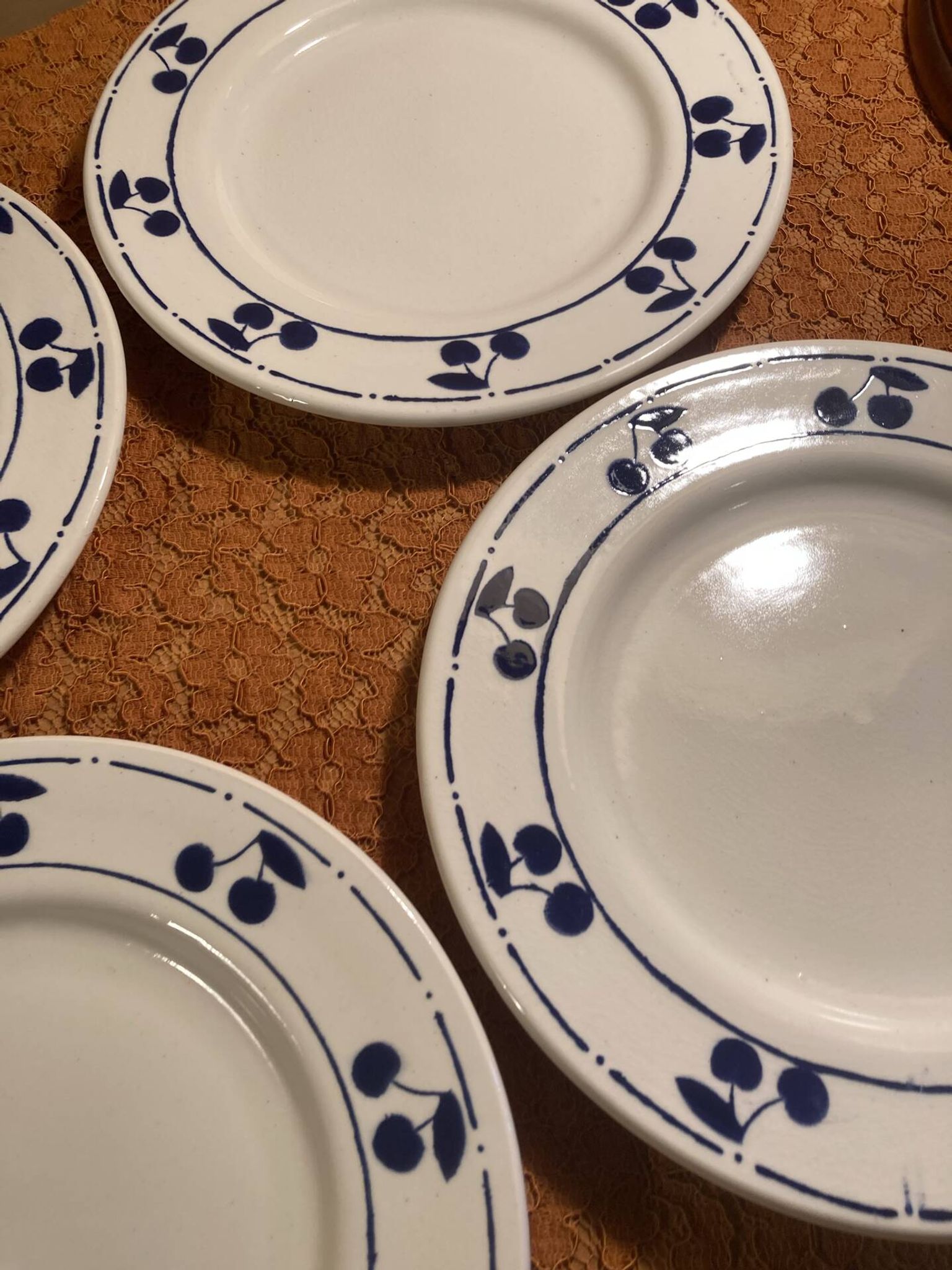 13 plates Longchamp pottery cobalt blue cherries