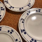13 plates Longchamp pottery cobalt blue cherries