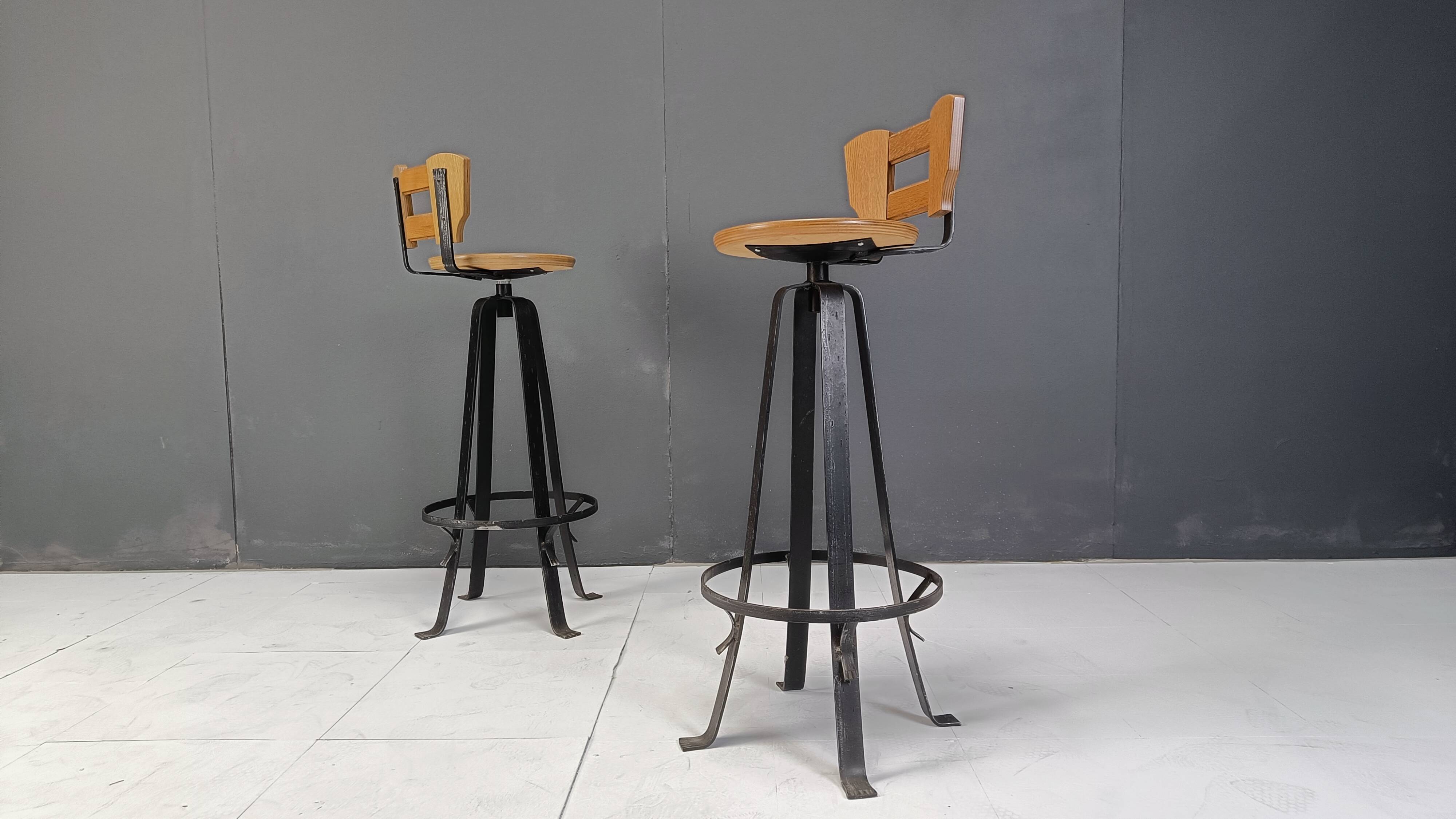 Vintage brutalist bar stools, set of 6 - 1970s