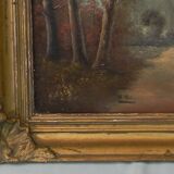 Peinture ancienne paysage sous bois signé.