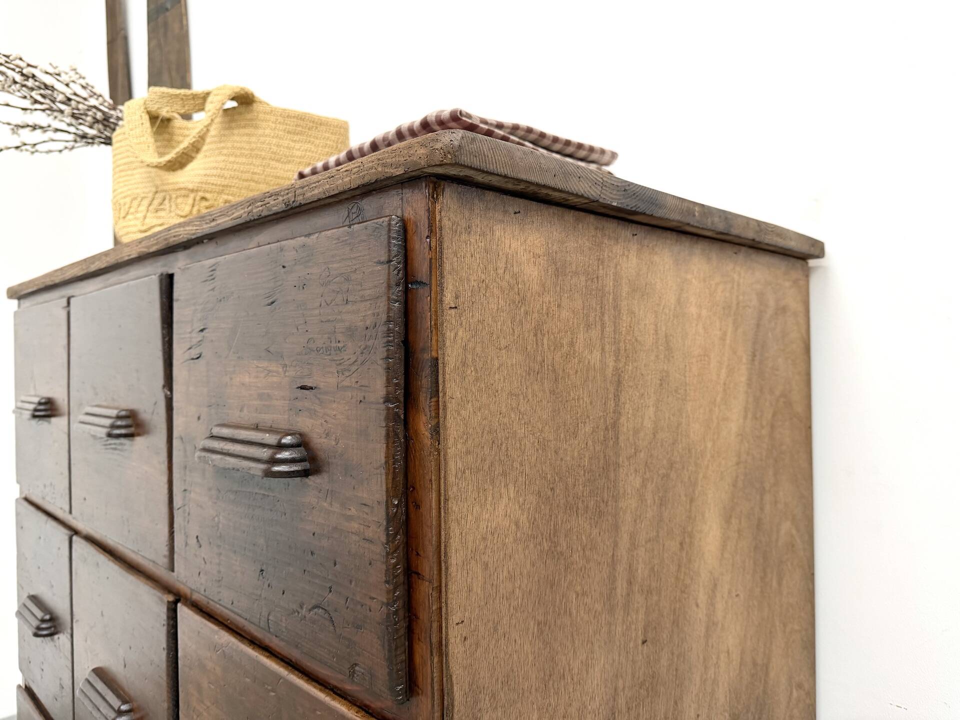 Meuble de métier ancien à 12 tiroirs, circa 1900