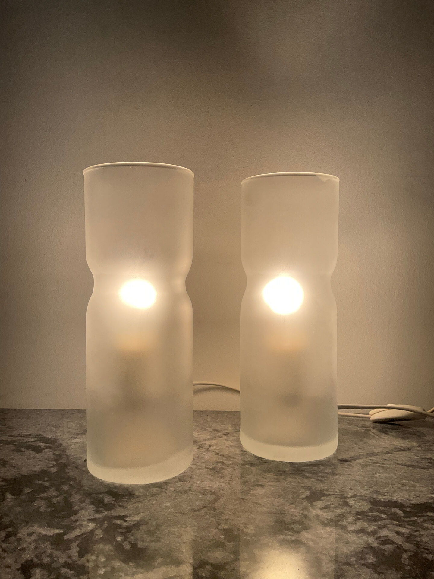 Pair of vintage lamps in frosted glass