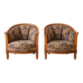 Pair of vintage armchairs in wood and floral fabric