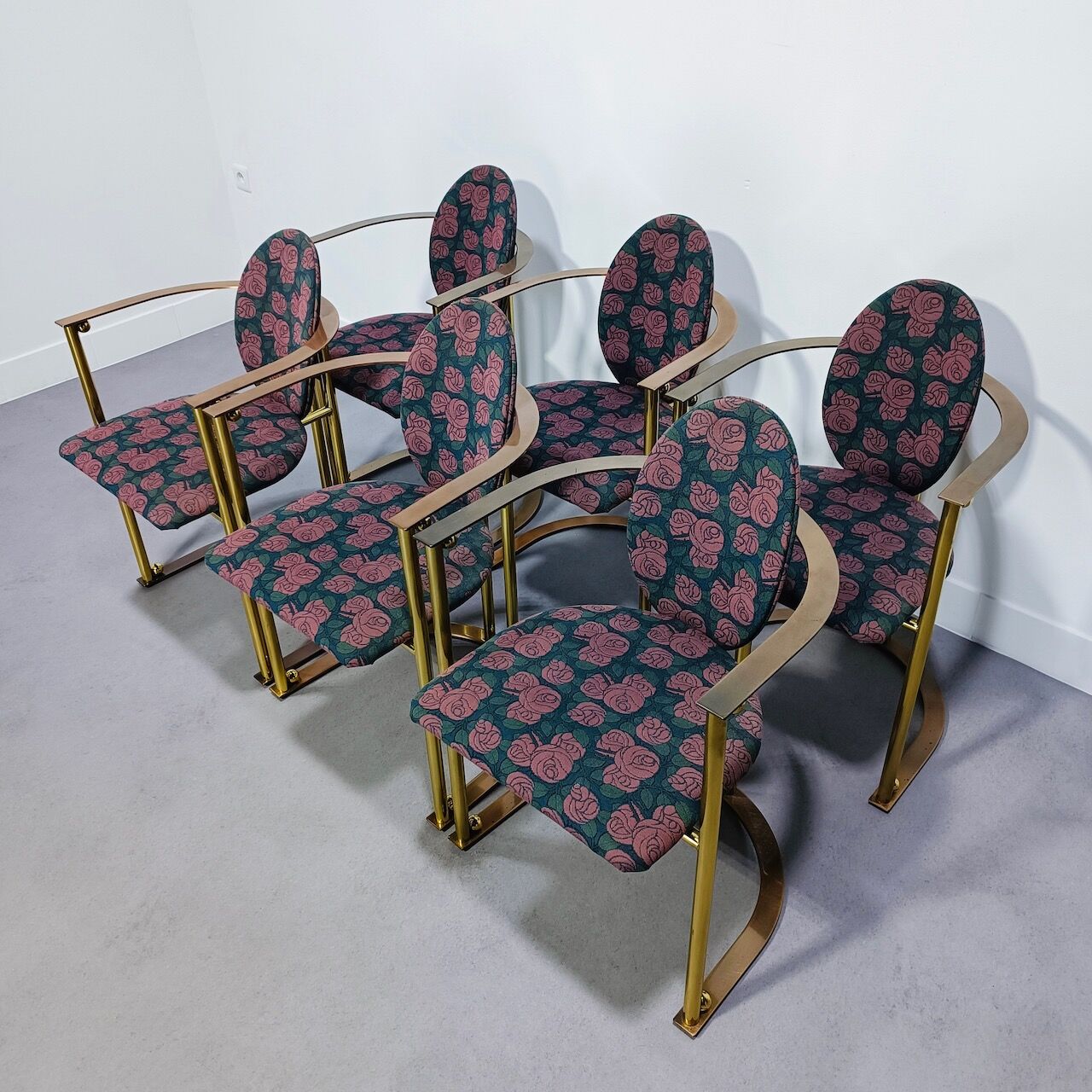 Ensemble de 6 fauteuils Belgo Chrome en laiton et cuivre