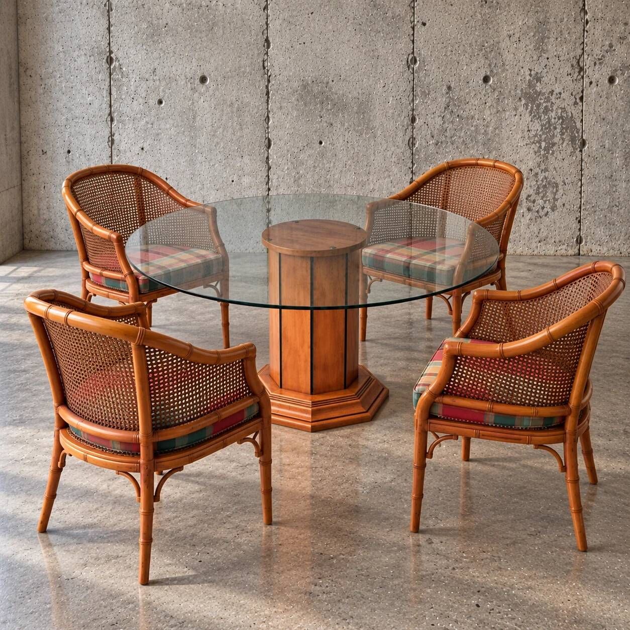 Ensemble de salle à manger en faux bambou / années 1980