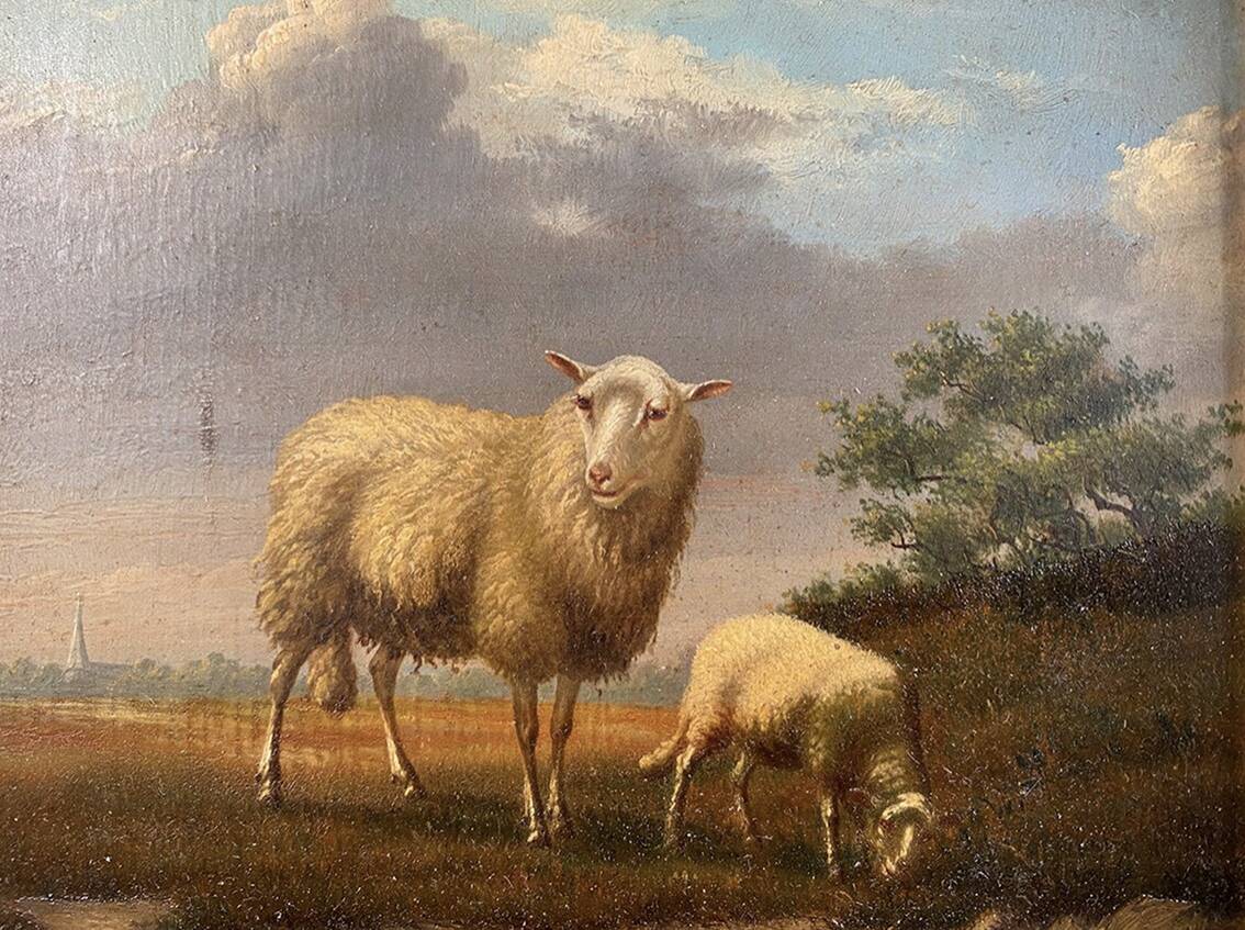 Arthur de waerhert (1881-1944). "sheep", pair of oils on panel.