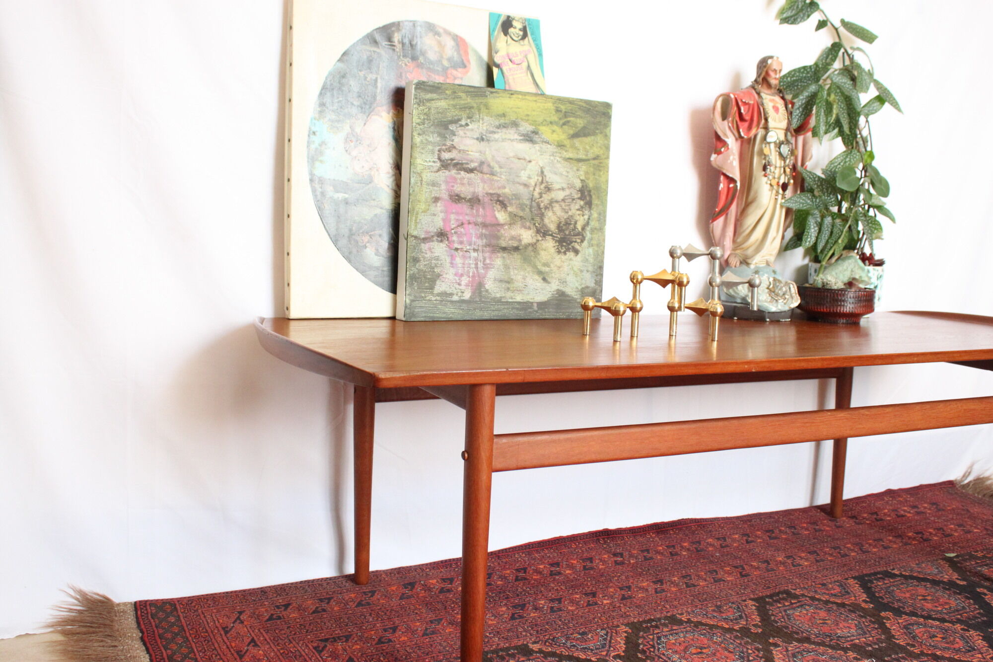 Scandinavian coffee table in teak and Briare enamels, vintage branded Bovirke