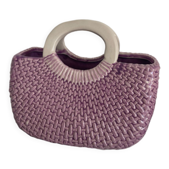 Ceramic vase in the shape of a handbag wicker basket