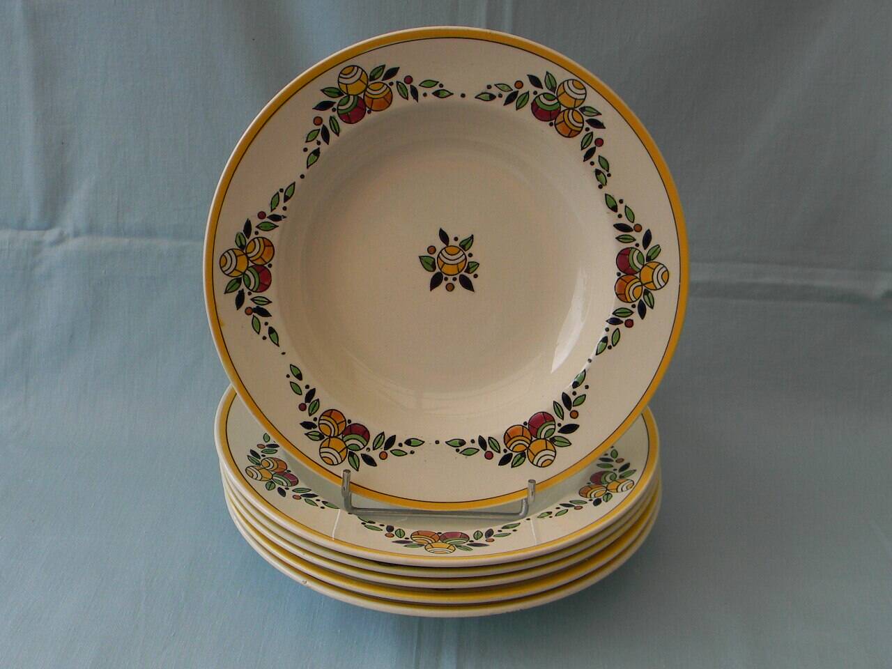 Lot de 6 assiettes creuses Art Déco en faïence BOCH LA LOUVIERE