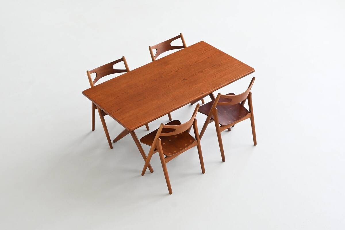 Hans Wegner's AT 303 cross-legged dining table, Andreas Tuck, Denmark, 1950