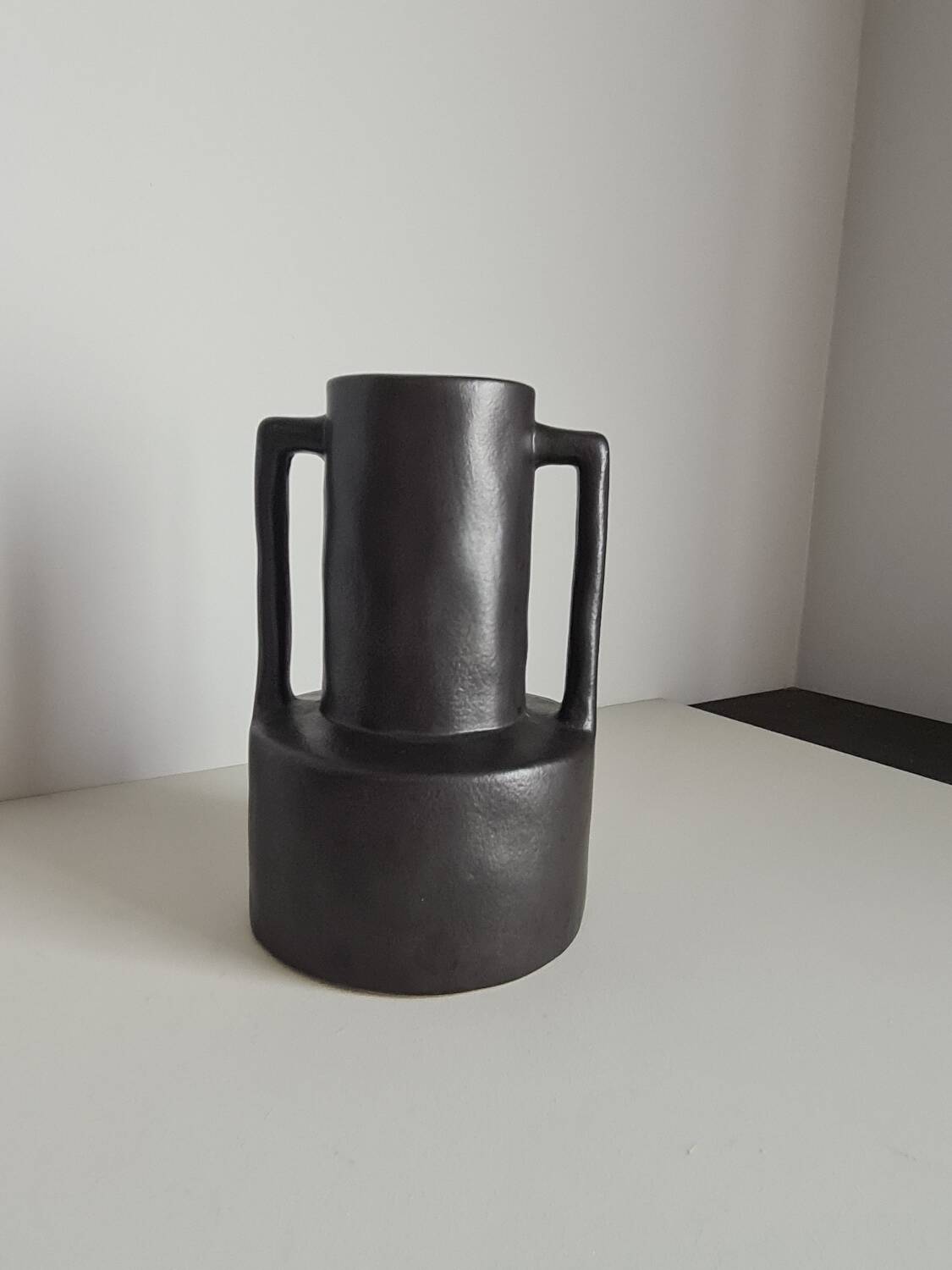 Modernist black ceramic vase / handmade / vintage