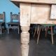 wooden dining table, vintage, turned legs, firm table style