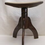Piano stool bench old wooden tripod foot mustard velvet top