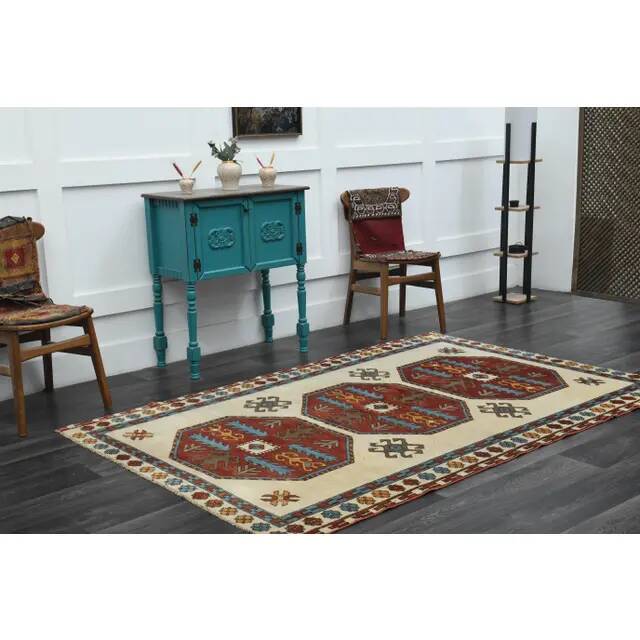 1970s Vintage Turkish Oushak Handmade Wool Cotton Beige Area Rug 158x326