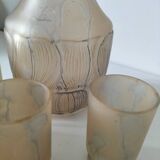 Frosted glass carafe and 6 stemmed glasses set