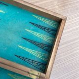 Old game box decorated in wood and felt - Backgammon Lady Dice Game