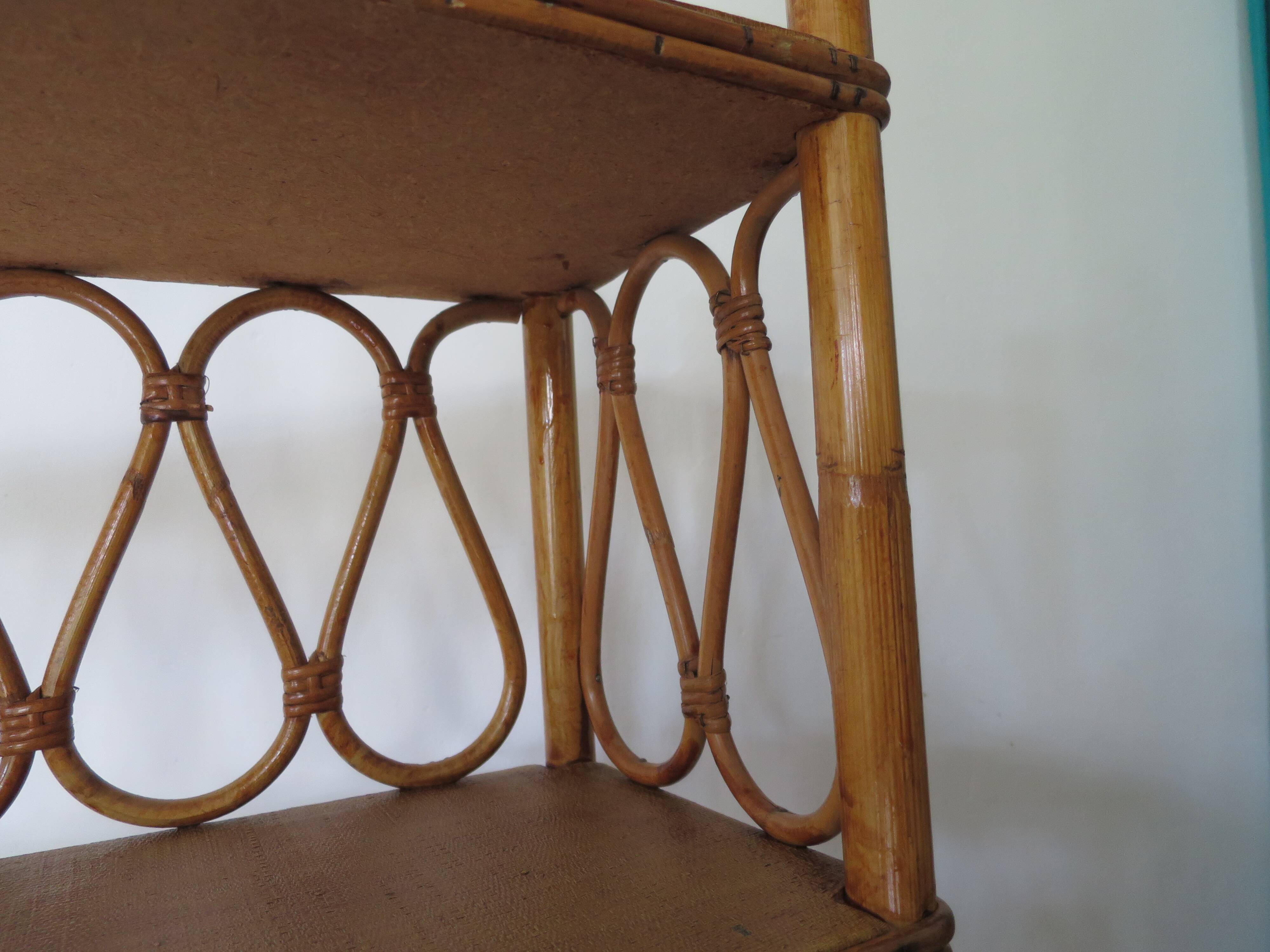 Wooden and rattan bookcase, 1970s-1980s